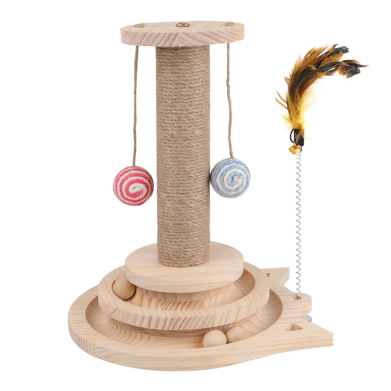 Wooden Cat Scratching Post with Tracking Interactive Toys for Indoor Cat Kittens